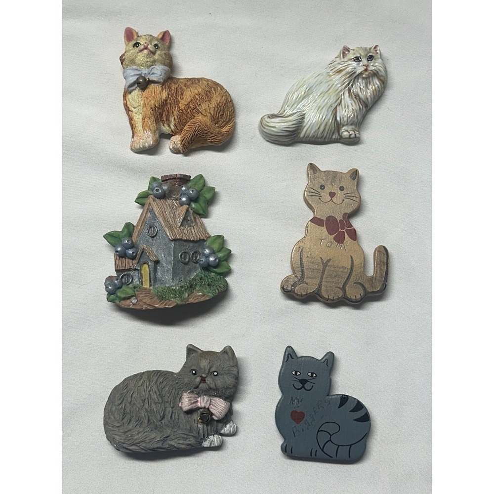 Cat Refrigerator Lot Of 6 Cat House Artmark Magnets Vintage